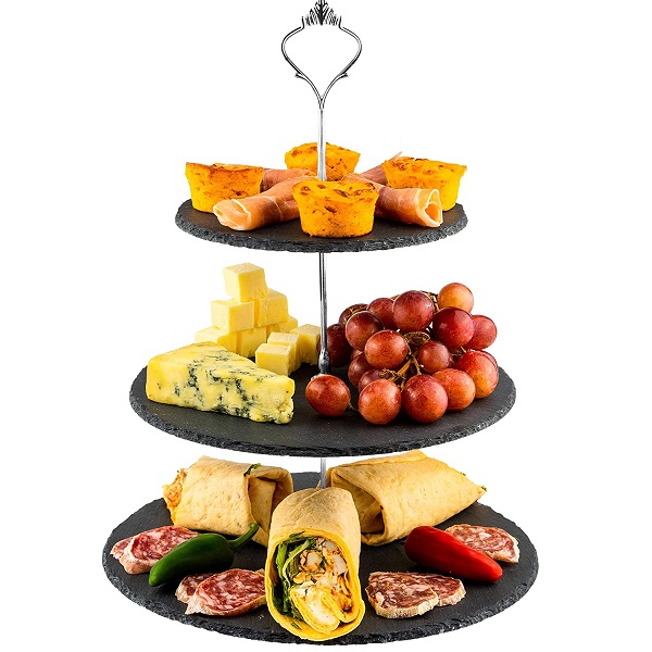 3 IN 1 CAKE STAND AFTERNOON TEA NATURAL SLATE WEDDING PLATES PARTY TABLEWARE